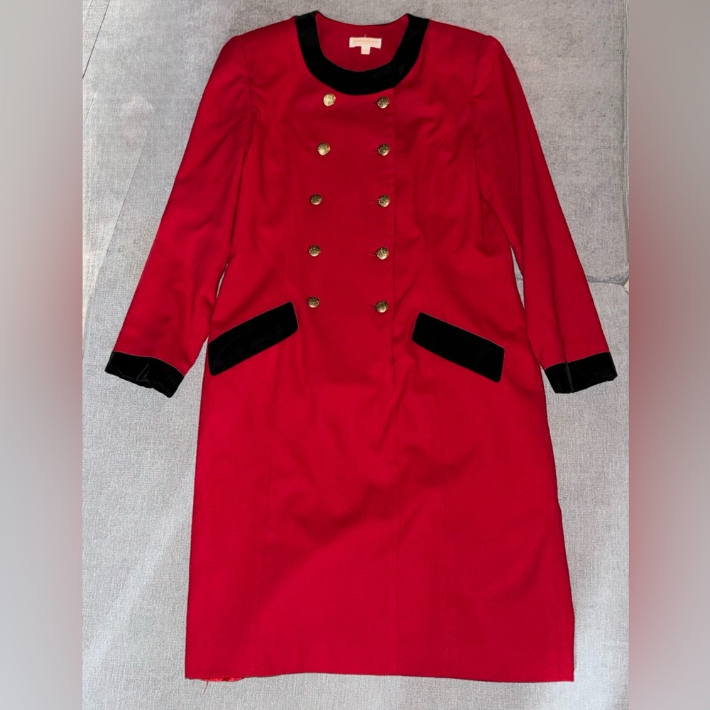 Brooks Brothers Elegant Red Double-Breasted Vintage Red Wool Dress